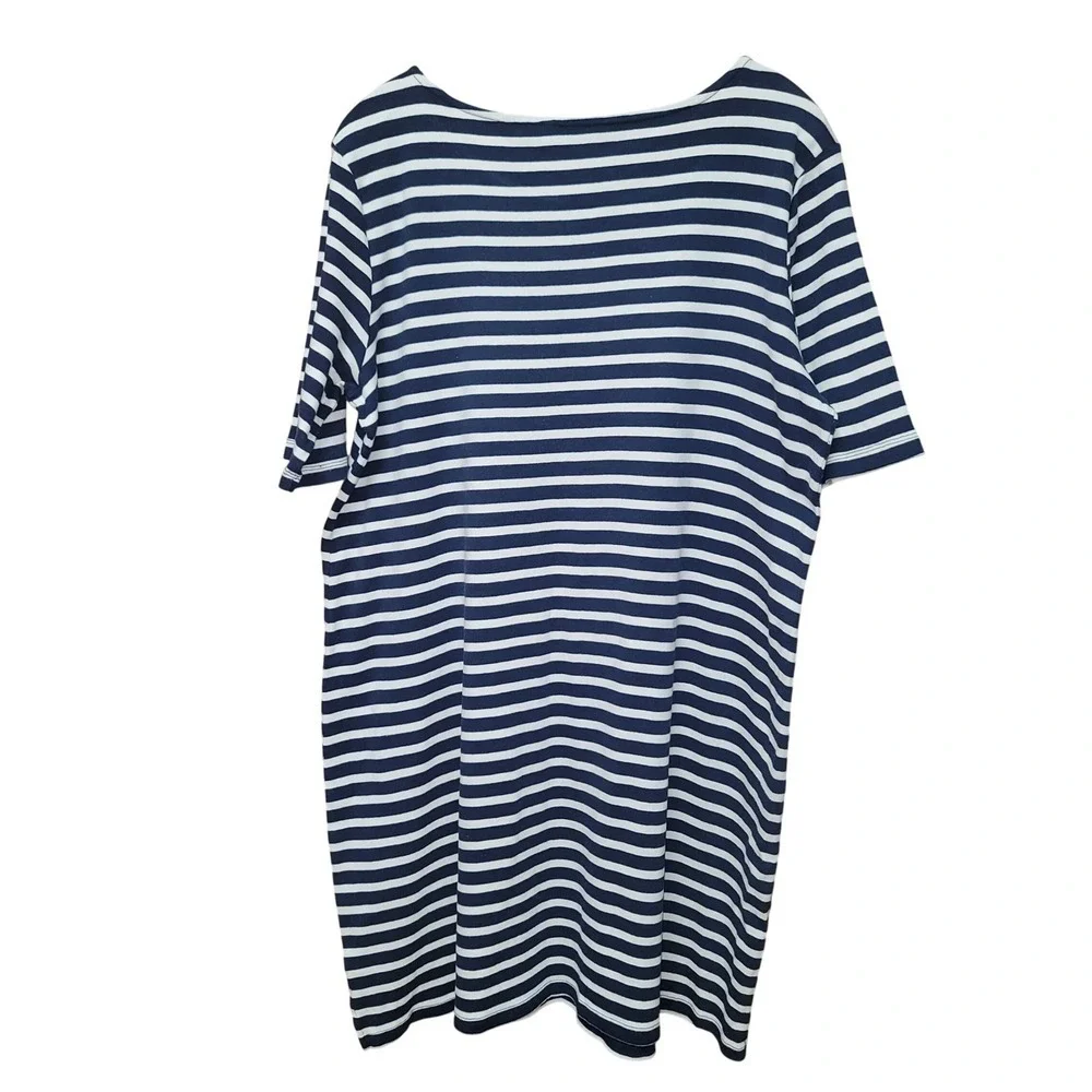 Women Striped Scoopneck Elbow T Shirt Vacation Dress Sz L Fisherman France Y2K‎
